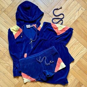 REGAL COLOR BLOCK VINTAGE JUICY COUTURE TERRY CLOTH SET JACKET DRESS SHORTS